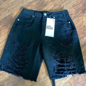 Super high rise Bermuda distressed shorts